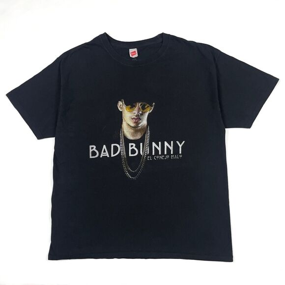 Bad Bunny Shirt Mens Large Black El Conejo Malo Tour Short Sleeve Tee - Picture 1 of 8